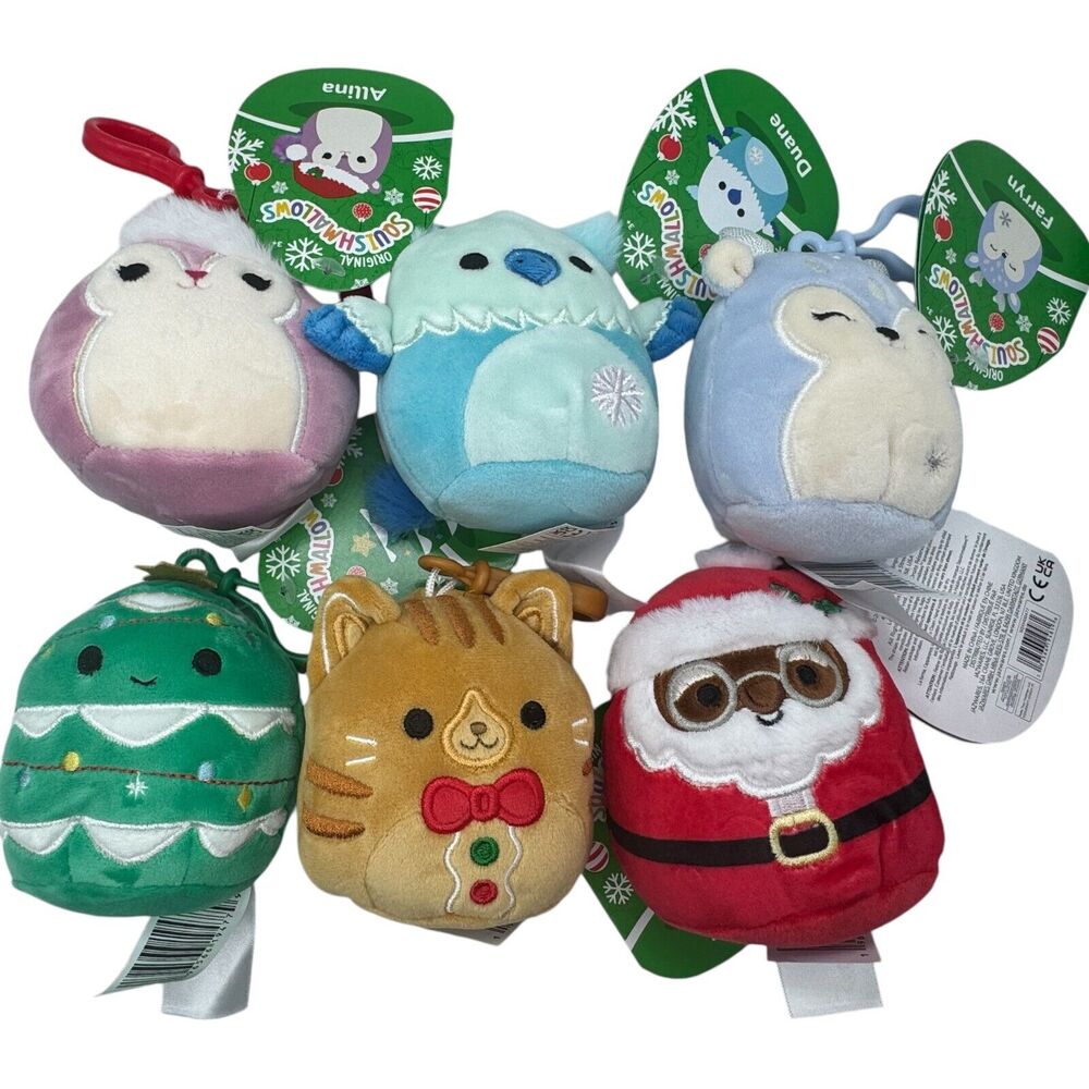 Lot of 6 Squishmallows Christmas 2023 3.5 Inch Keychain Clip on Plushes